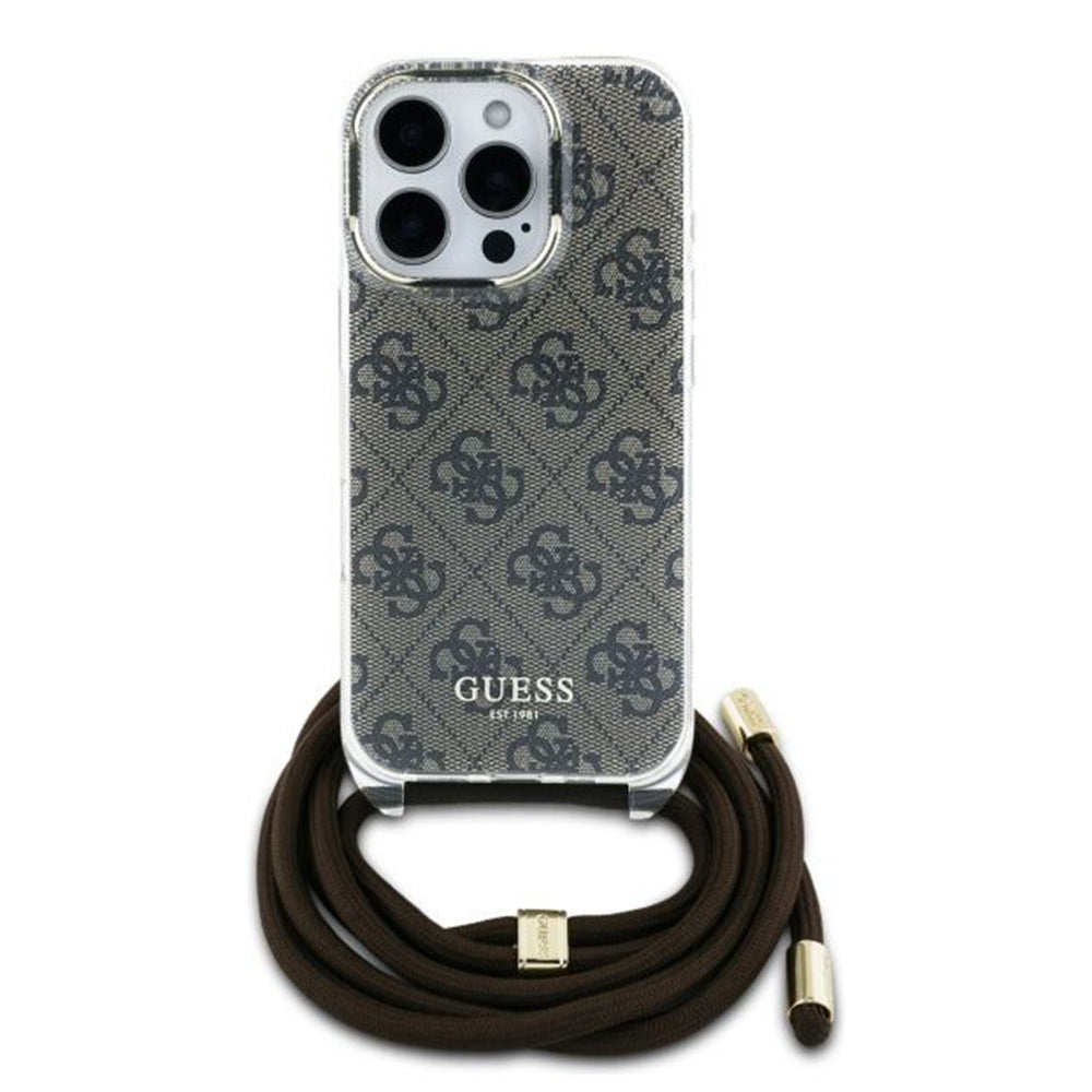 Tok a Apple iPhone 16 Pro-hoz, Guess, Crossbody Cord 4G Print, Barna