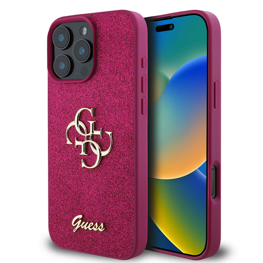 Tok Apple iPhone 16 Pro-hoz, Guess, Glitter Big 4G Script, Magenta