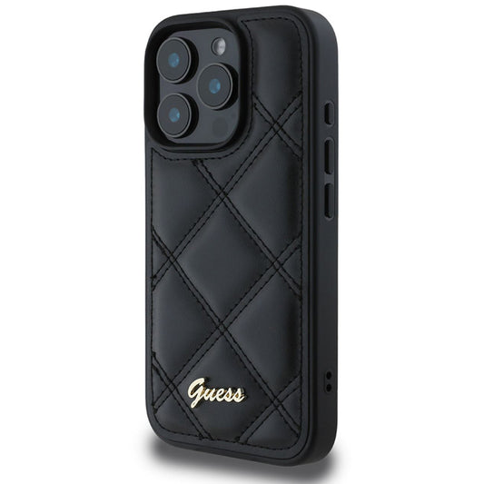 Tok Apple iPhone 16 Pro-hoz, Guess, Quilted Metal Logo, Fekete