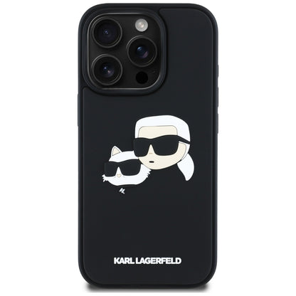 Tok a Apple iPhone 16 Pro-hoz, Karl Lagerfeld, 3D Rubber Karl & Choupette, Fekete