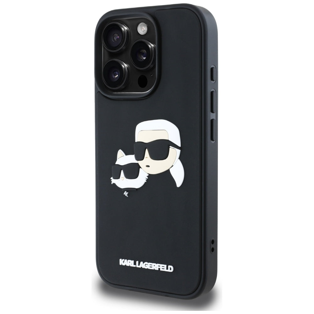 Tok a Apple iPhone 16 Pro-hoz, Karl Lagerfeld, 3D Rubber Karl & Choupette, Fekete