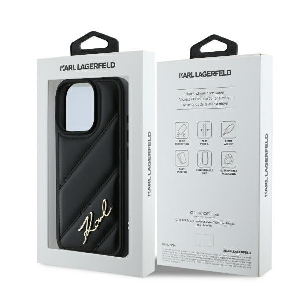 Case for Apple iPhone 16 Pro, Karl Lagerfeld, Diagonal Quilted Script, Black