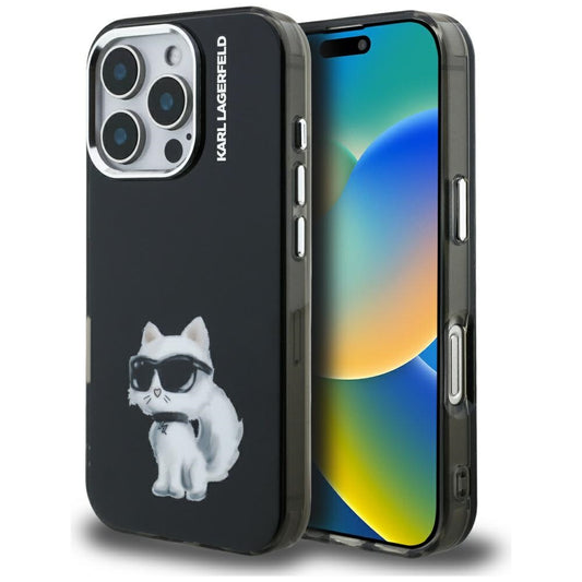 Tok Apple iPhone 16 Pro-hoz, Karl Lagerfeld, IML Aquarelle Logo Choupette, Fekete