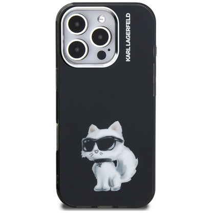 Tok Apple iPhone 16 Pro-hoz, Karl Lagerfeld, IML Aquarelle Logo Choupette, Fekete