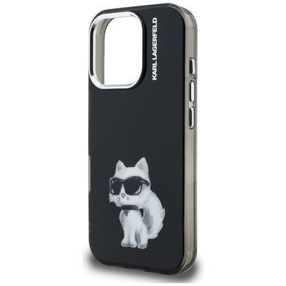 Tok Apple iPhone 16 Pro-hoz, Karl Lagerfeld, IML Aquarelle Logo Choupette, Fekete