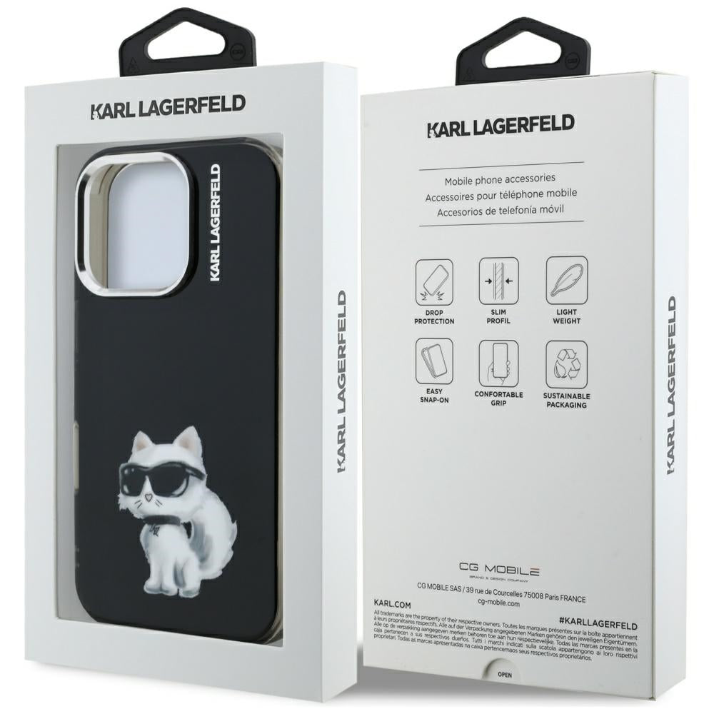 Tok Apple iPhone 16 Pro-hoz, Karl Lagerfeld, IML Aquarelle Logo Choupette, Fekete