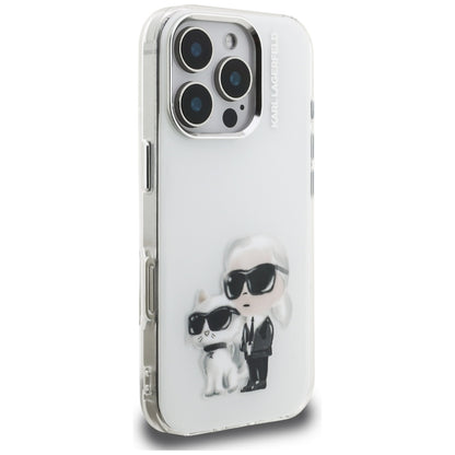 Tok Apple iPhone 16 Pro-hoz, Karl Lagerfeld, IML Aquarelle Logo Karl & Choupette, Fehér