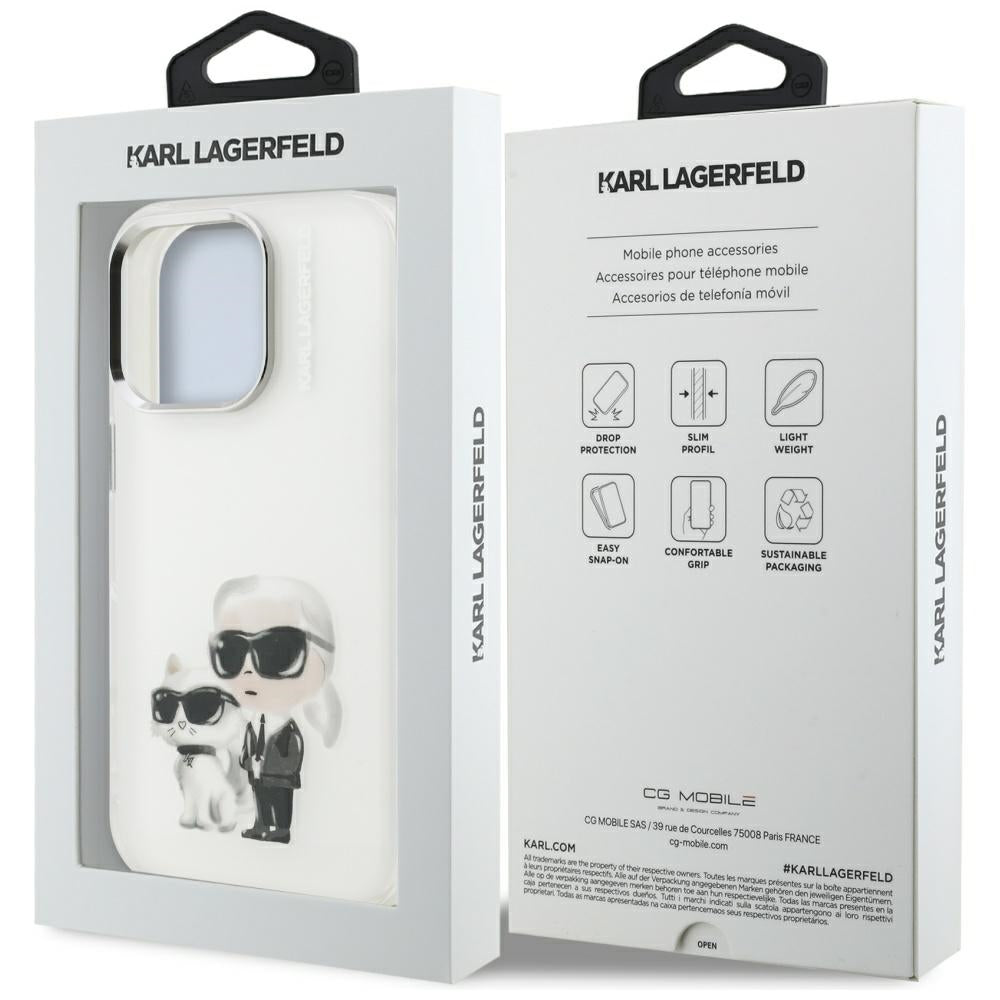 Tok Apple iPhone 16 Pro-hoz, Karl Lagerfeld, IML Aquarelle Logo Karl & Choupette, Fehér