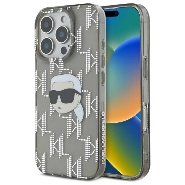 Tok a Apple iPhone 16 Pro-hoz, Karl Lagerfeld, IML Luxury Electroplated Karl's Head, Fekete