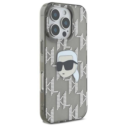 Tok a Apple iPhone 16 Pro-hoz, Karl Lagerfeld, IML Luxury Electroplated Karl's Head, Fekete