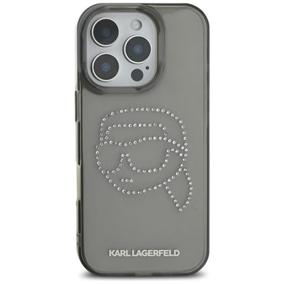 Tok Apple iPhone 16 Pro-hoz, Karl Lagerfeld, IML Rhinestones Karl's Head, Fekete