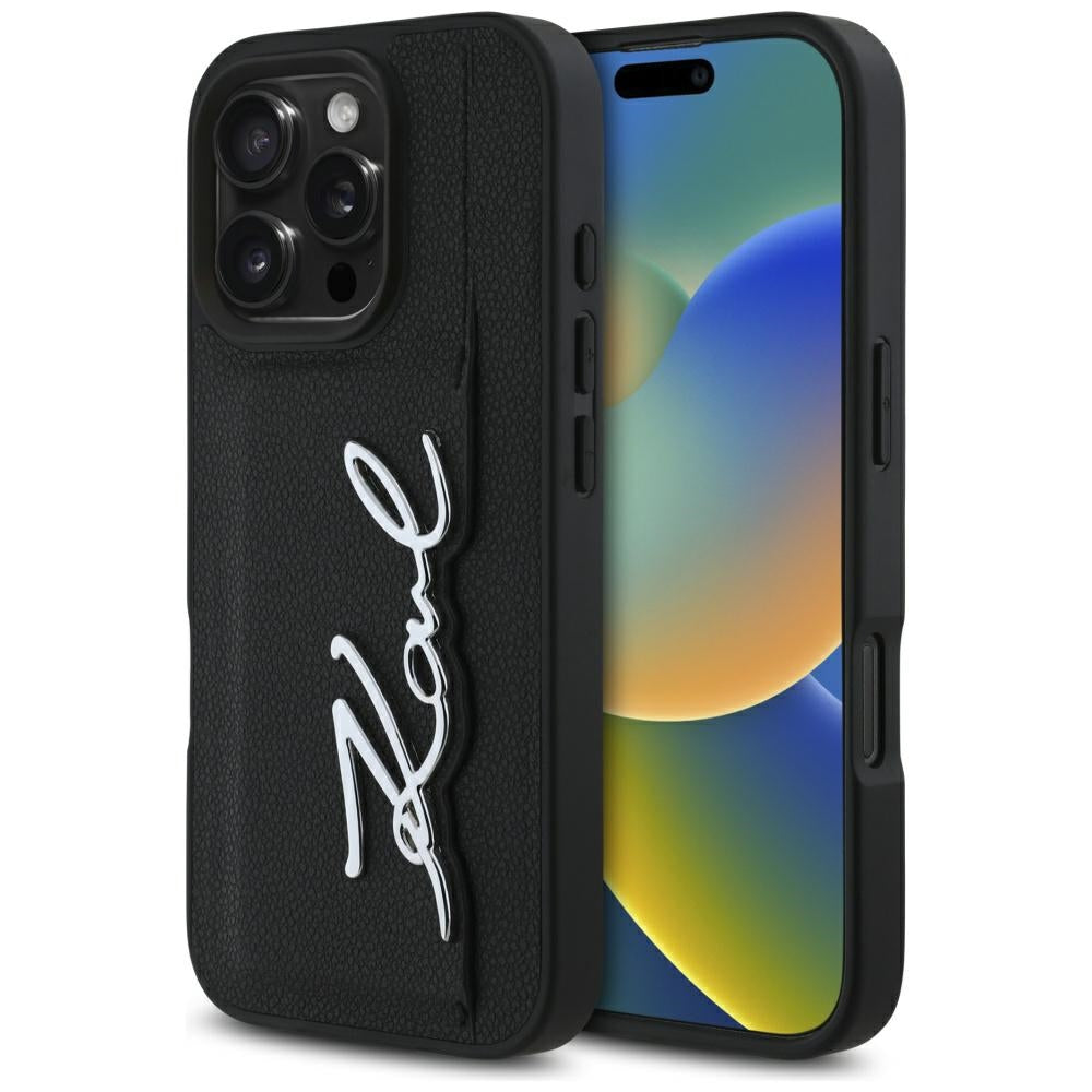 Tok Apple iPhone 16 Pro-hoz, Karl Lagerfeld, Metal Signature, Fekete
