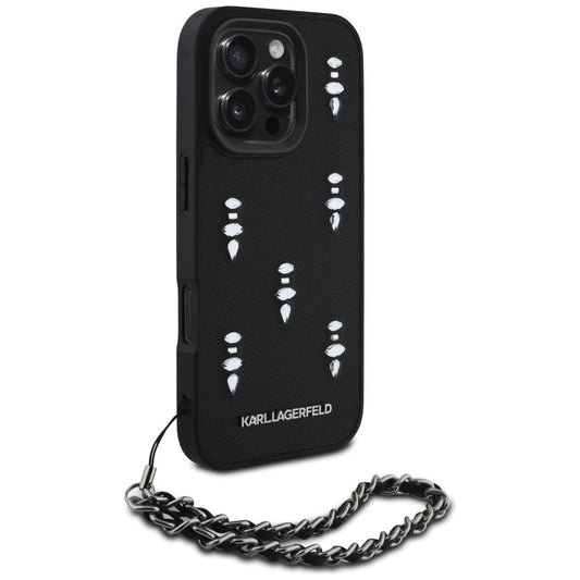 Tok Apple iPhone 16 Pro-hoz, Karl Lagerfeld, Saffiano Crystals & Charm, Fekete