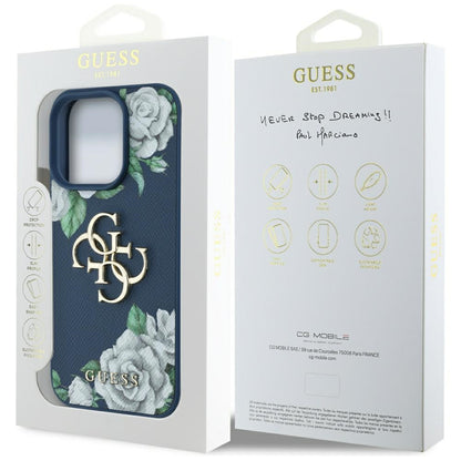 Tok Apple iPhone 16 Pro Max-hoz, Guess, 4G Grained Roses Big Logo, Kék
