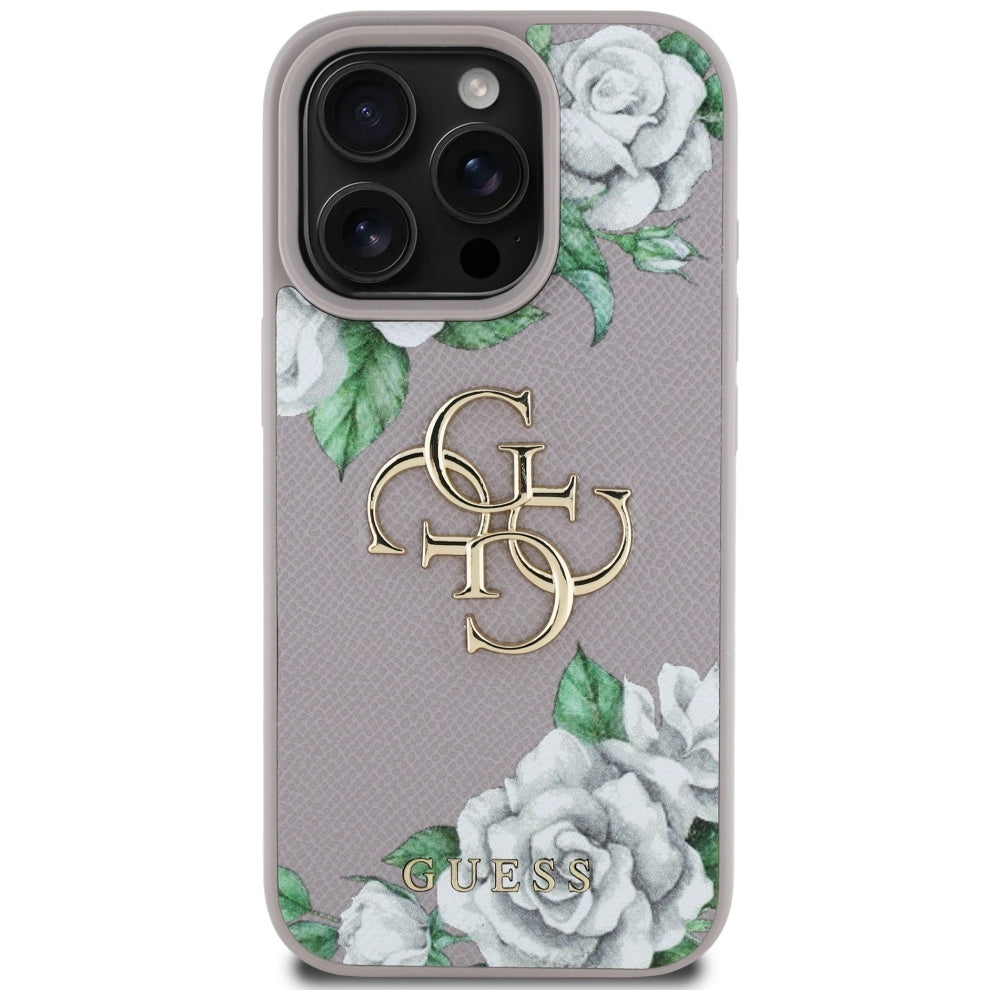 Tok a Apple iPhone 16 Pro Max-hoz, Guess, 4G Grained Roses Big Logo, Lila
