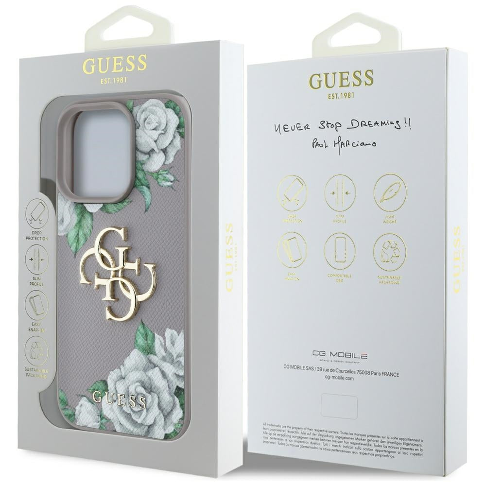 Tok a Apple iPhone 16 Pro Max-hoz, Guess, 4G Grained Roses Big Logo, Lila
