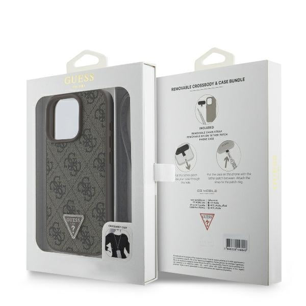 Tok a Apple iPhone 16 Pro Max-hoz, Guess, Crossbody 4G Triangle Strass, Barna