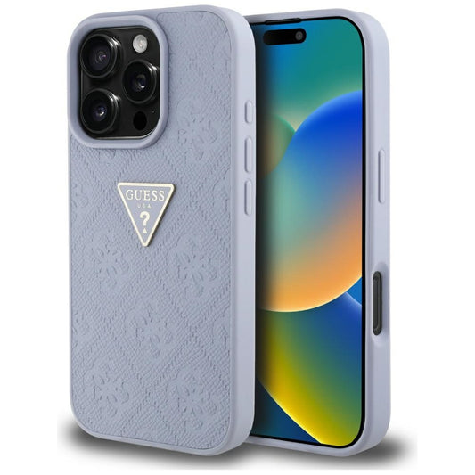 Tok a Apple iPhone 16 Pro Max-hoz, Guess, Hot Stamp 4G Pattern Triangle Logo, Világoslila
