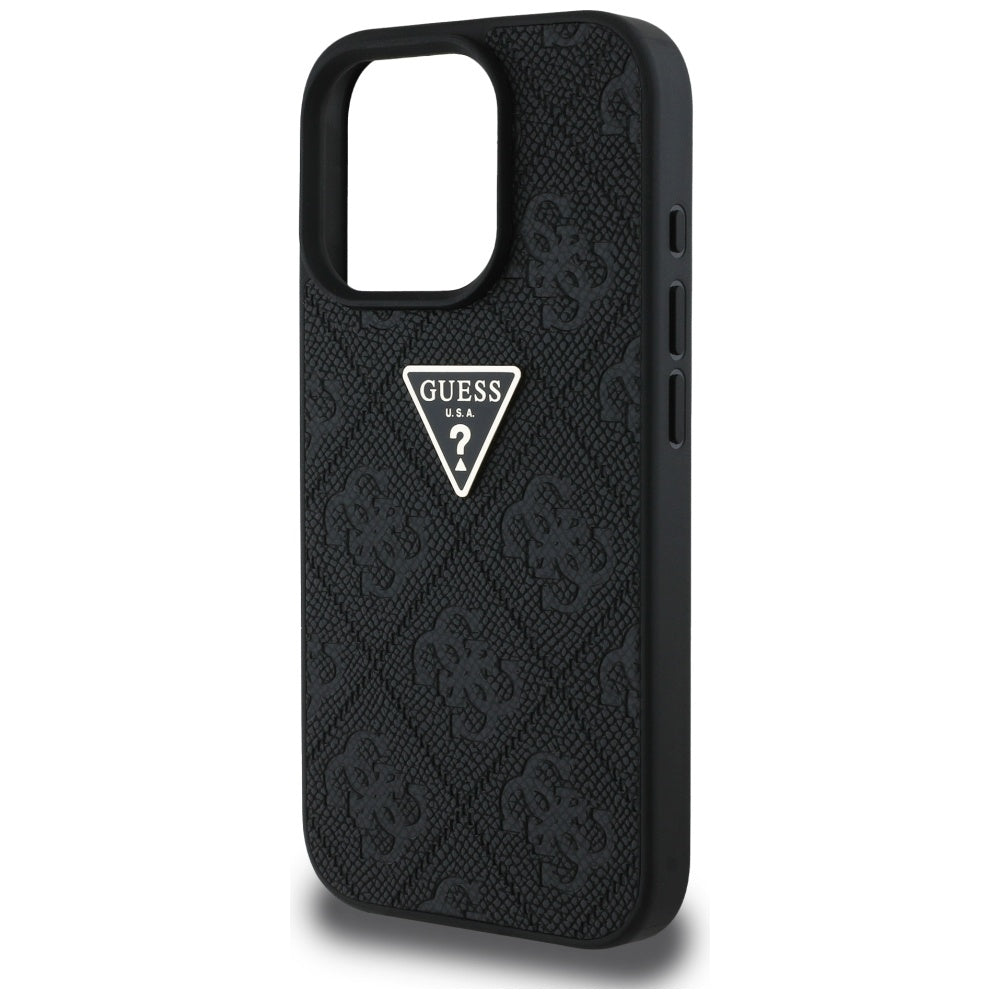 Tok a Apple iPhone 16 Pro Max-hoz, Guess, Hot Stamp 4G Pattern Triangle Logo, Fekete