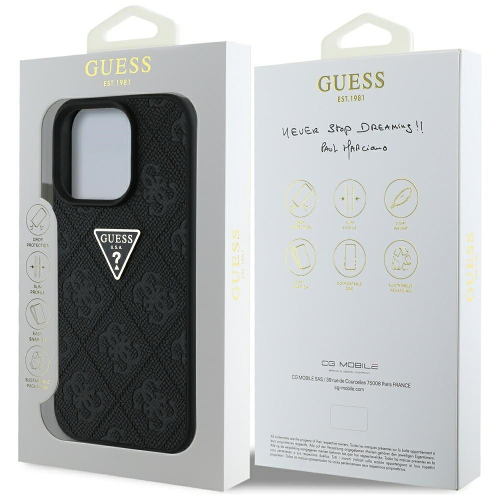 Tok a Apple iPhone 16 Pro Max-hoz, Guess, Hot Stamp 4G Pattern Triangle Logo, Fekete