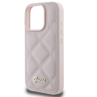Tok Apple iPhone 16 Pro Max-hoz, Guess, Quilted Metal Logo, Rózsaszín