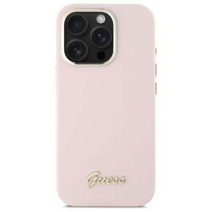 Case for Apple iPhone 16 Pro Max, Guess, Script Metal Logo & Frame, Light Pink