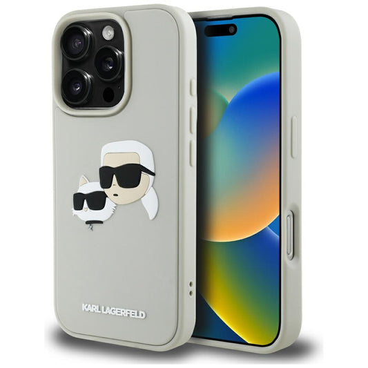 Tok Apple iPhone 16 Pro Max-hoz, Karl Lagerfeld, 3D Rubber Karl & Choupette, Bézs