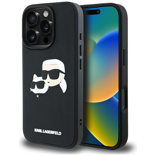 Tok Apple iPhone 16 Pro Max-hoz, Karl Lagerfeld, 3D Rubber Karl & Choupette, Fekete