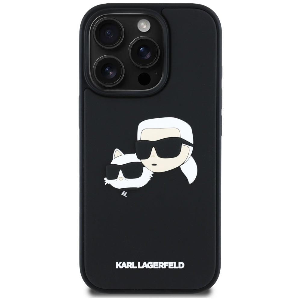 Tok Apple iPhone 16 Pro Max-hoz, Karl Lagerfeld, 3D Rubber Karl & Choupette, Fekete