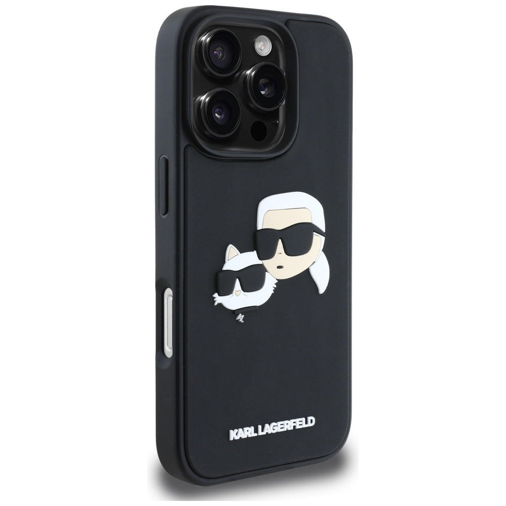 Tok Apple iPhone 16 Pro Max-hoz, Karl Lagerfeld, 3D Rubber Karl & Choupette, Fekete