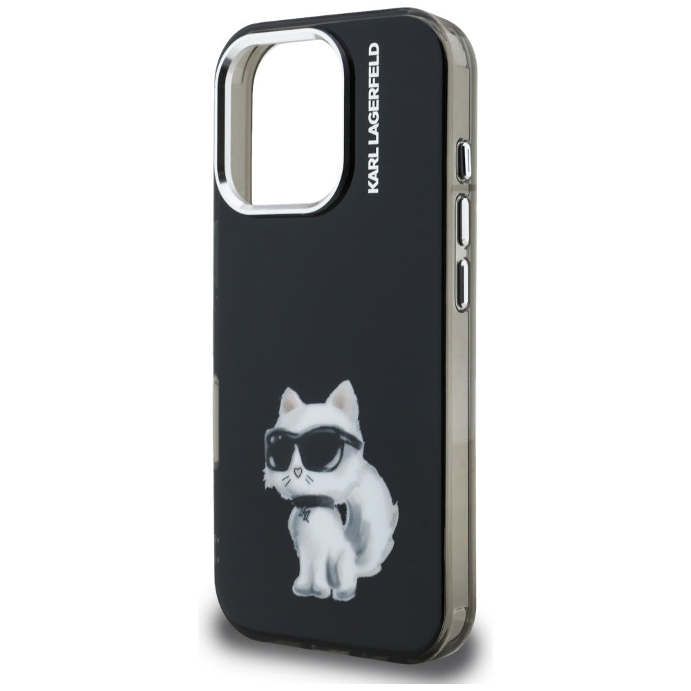 Tok Apple iPhone 16 Pro Max-hoz, Karl Lagerfeld, IML Aquarelle Logo Choupette, Fekete