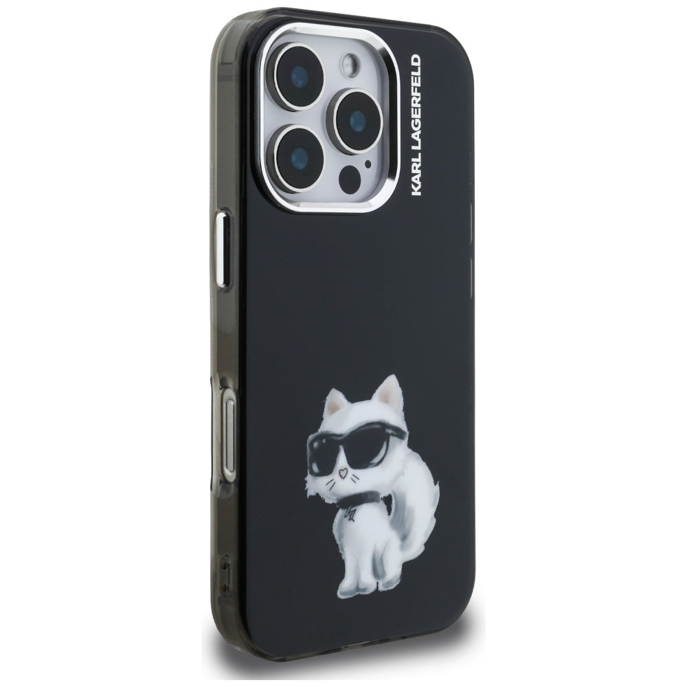 Tok Apple iPhone 16 Pro Max-hoz, Karl Lagerfeld, IML Aquarelle Logo Choupette, Fekete