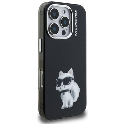 Tok Apple iPhone 16 Pro Max-hoz, Karl Lagerfeld, IML Aquarelle Logo Choupette, Fekete