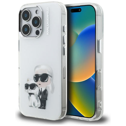 Tok a Apple iPhone 16 Pro Max-hoz, Karl Lagerfeld, IML Aquarelle Logo Karl & Choupette, Fehér