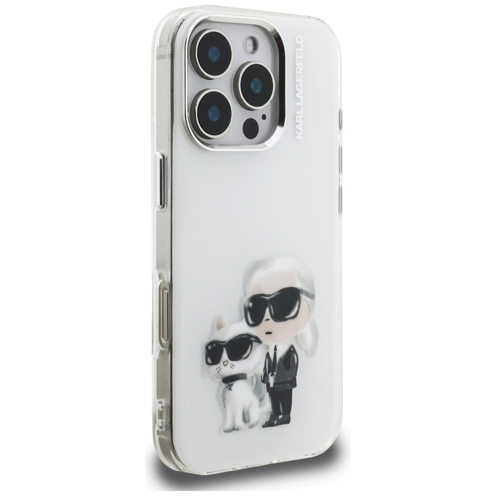 Tok a Apple iPhone 16 Pro Max-hoz, Karl Lagerfeld, IML Aquarelle Logo Karl & Choupette, Fehér