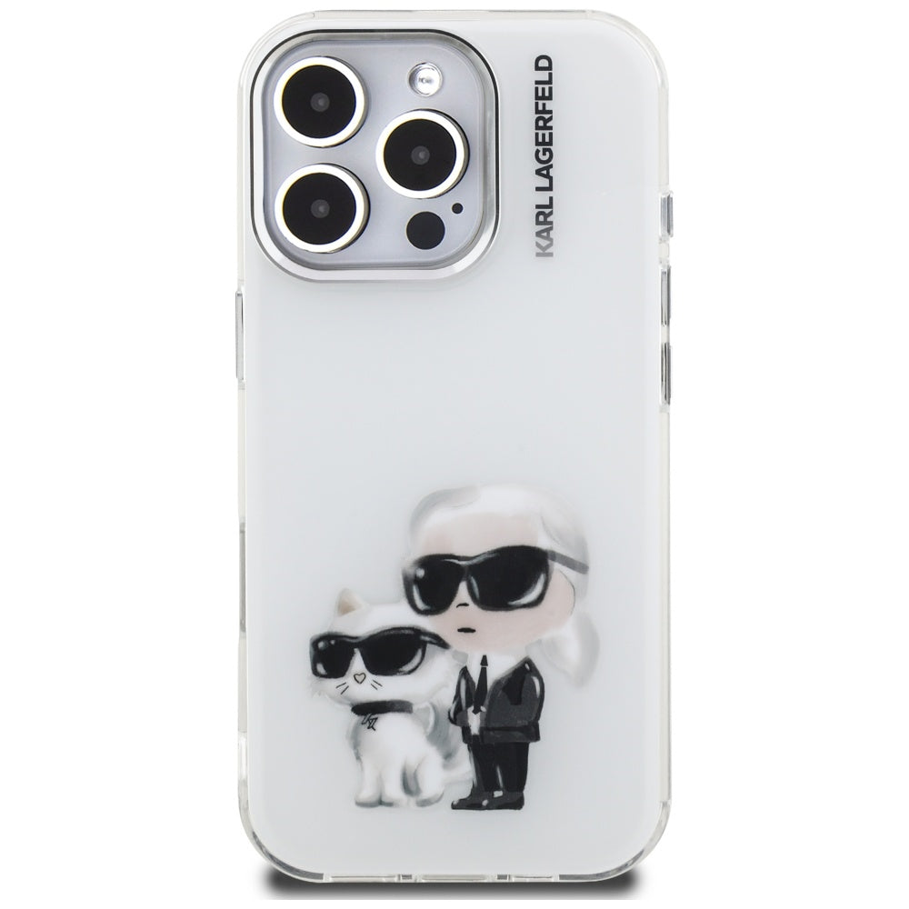 Tok a Apple iPhone 16 Pro Max-hoz, Karl Lagerfeld, IML Aquarelle Logo Karl & Choupette, Fehér