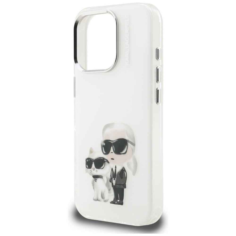 Tok a Apple iPhone 16 Pro Max-hoz, Karl Lagerfeld, IML Aquarelle Logo Karl & Choupette, Fehér