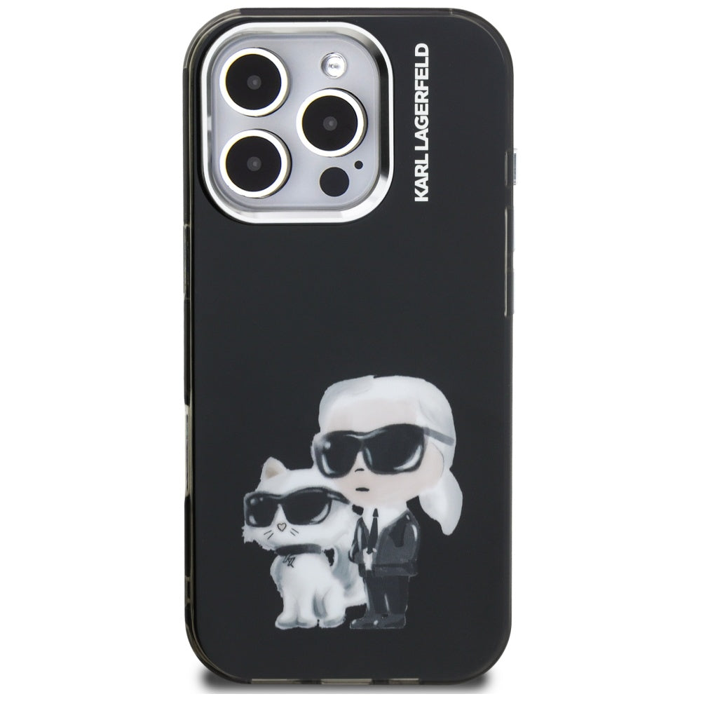 Tok a Apple iPhone 16 Pro Max-hoz, Karl Lagerfeld, IML Aquarelle Logo Karl & Choupette, Fekete