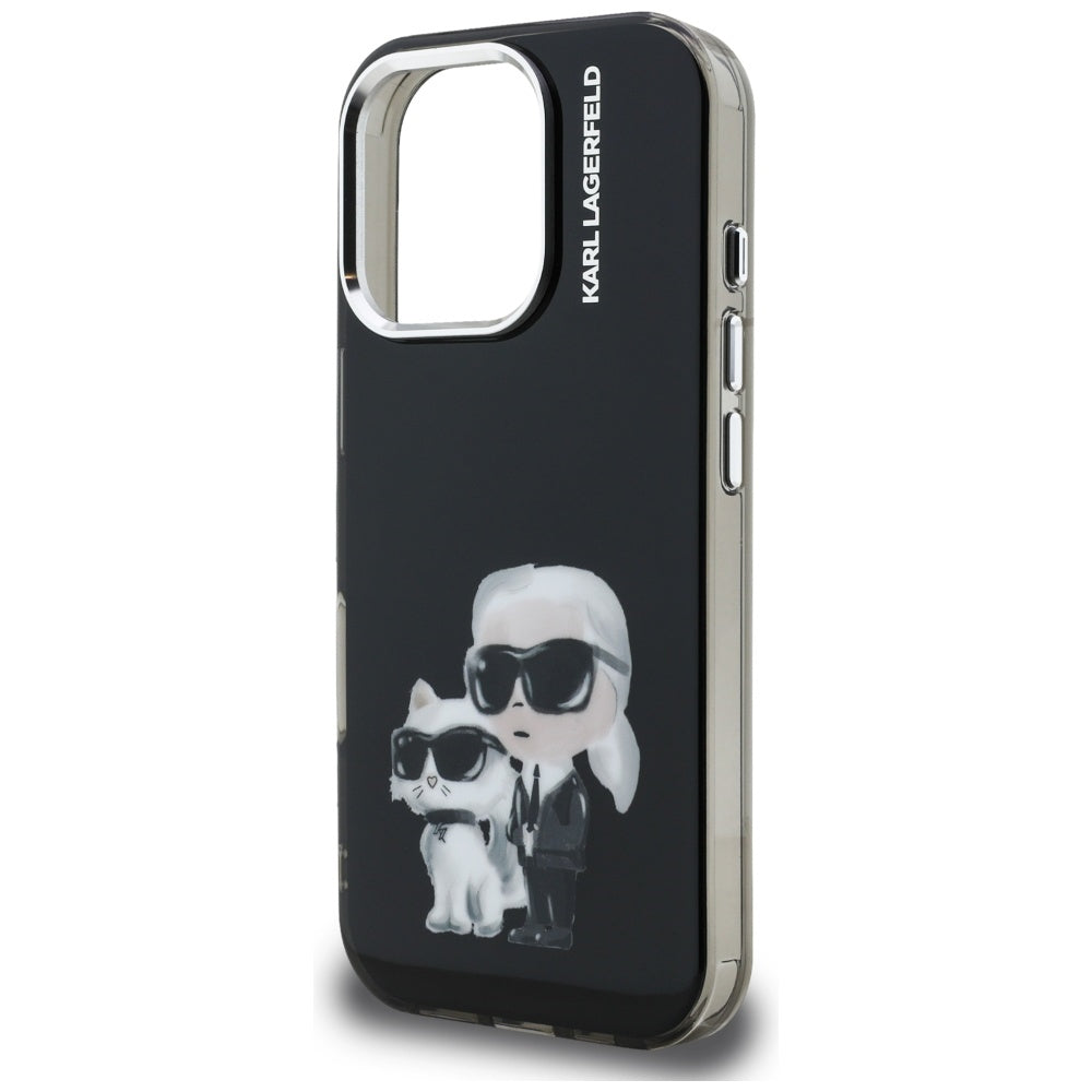 Tok a Apple iPhone 16 Pro Max-hoz, Karl Lagerfeld, IML Aquarelle Logo Karl & Choupette, Fekete