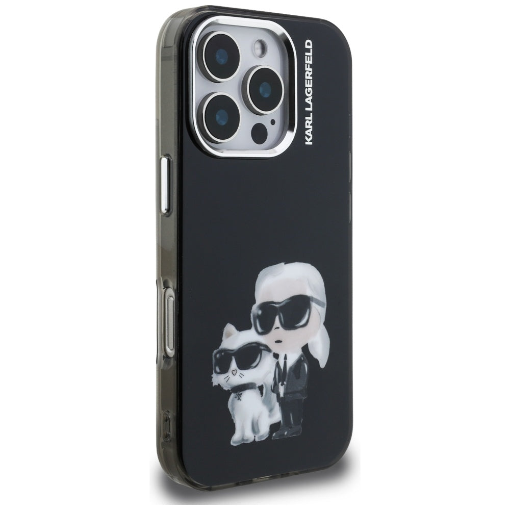 Tok a Apple iPhone 16 Pro Max-hoz, Karl Lagerfeld, IML Aquarelle Logo Karl & Choupette, Fekete