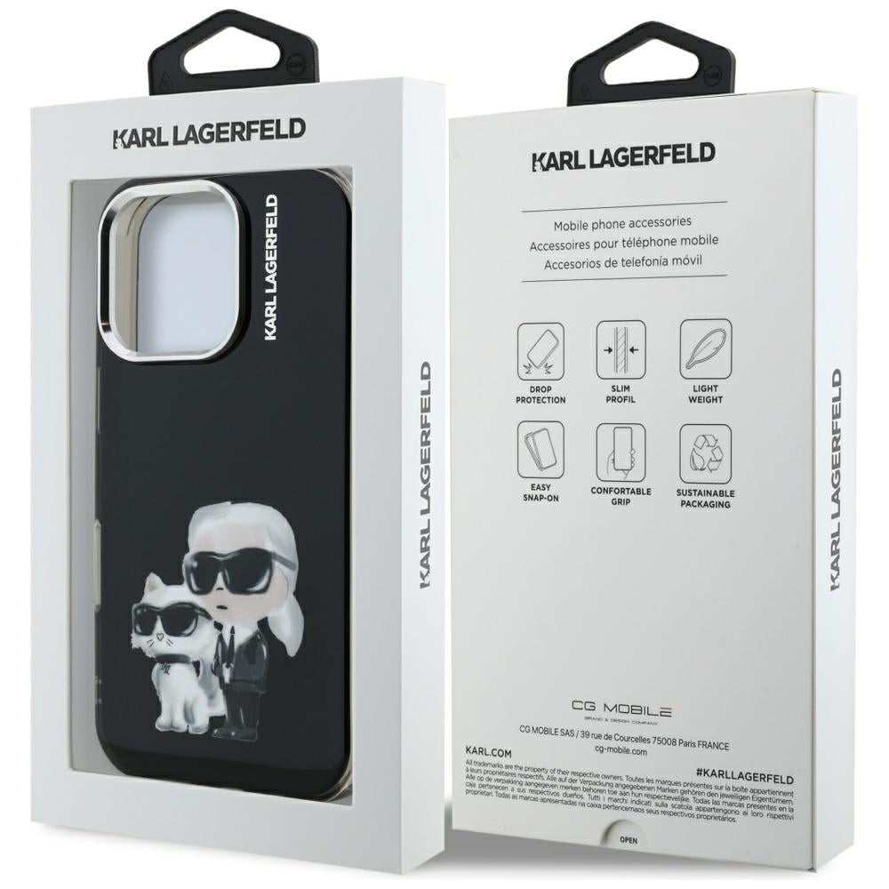 Tok a Apple iPhone 16 Pro Max-hoz, Karl Lagerfeld, IML Aquarelle Logo Karl & Choupette, Fekete