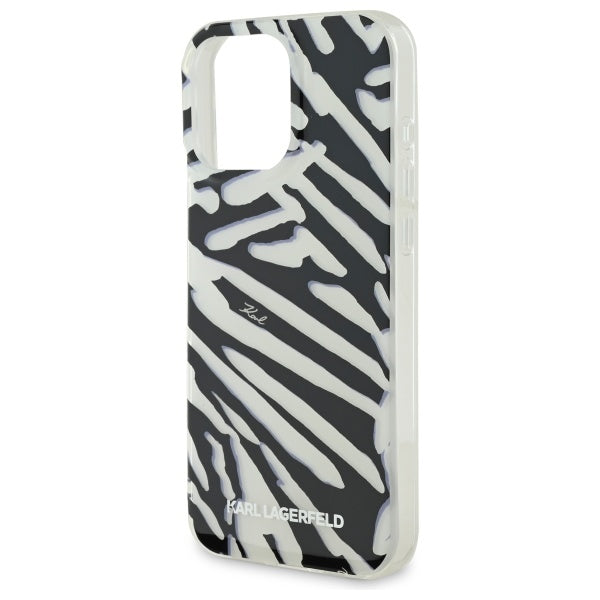 Tok Apple iPhone 16 Pro Max-hoz, Karl Lagerfeld, IML Luxury Zebra mintás, pántos, fekete