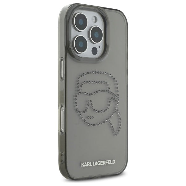 Tok Apple iPhone 16 Pro Max-hoz, Karl Lagerfeld, IML Rhinestones Karl's Head, Fekete