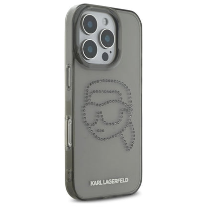 Tok Apple iPhone 16 Pro Max-hoz, Karl Lagerfeld, IML Rhinestones Karl's Head, Fekete