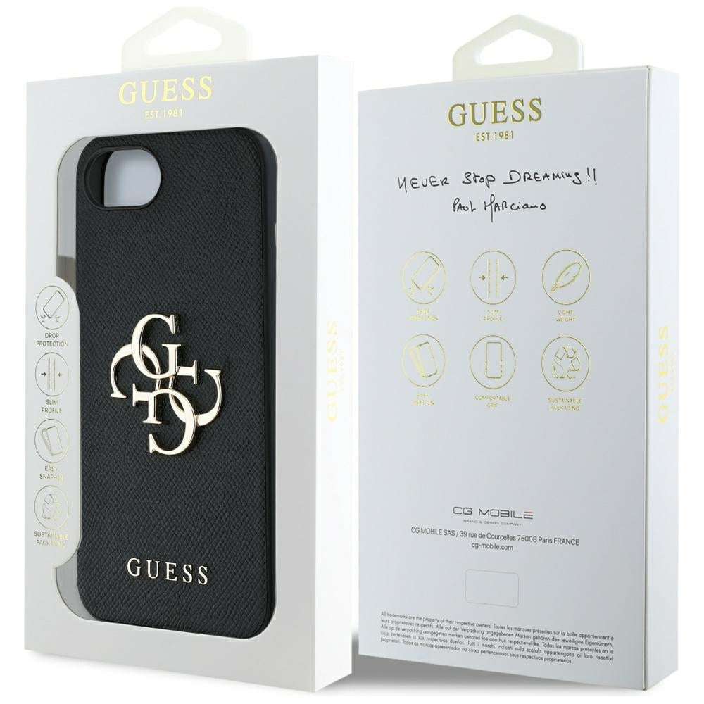 Tok Apple iPhone 16e-hez, Guess, 4G Grained Big and Classic Logo, Fekete