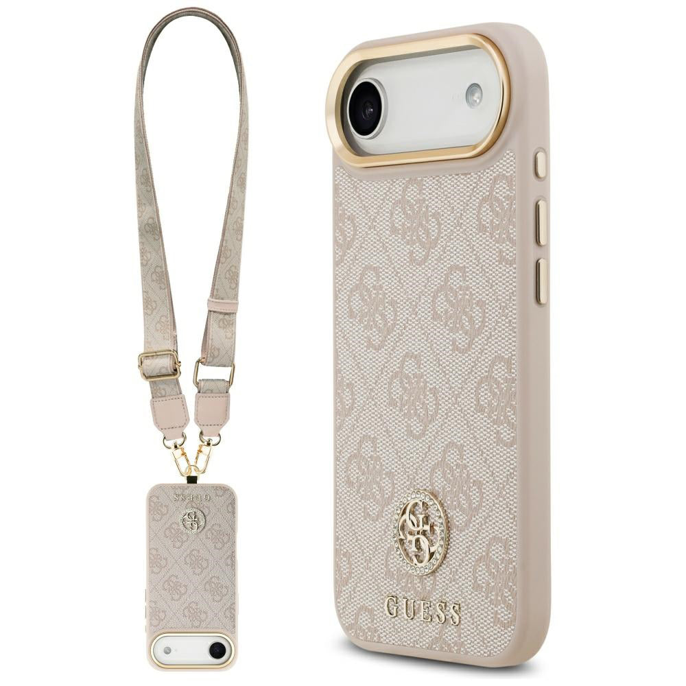 Tok Apple iPhone 17 Air-hoz, Guess, 4G Strass Logo és Nagy Pánt, Rózsaszín