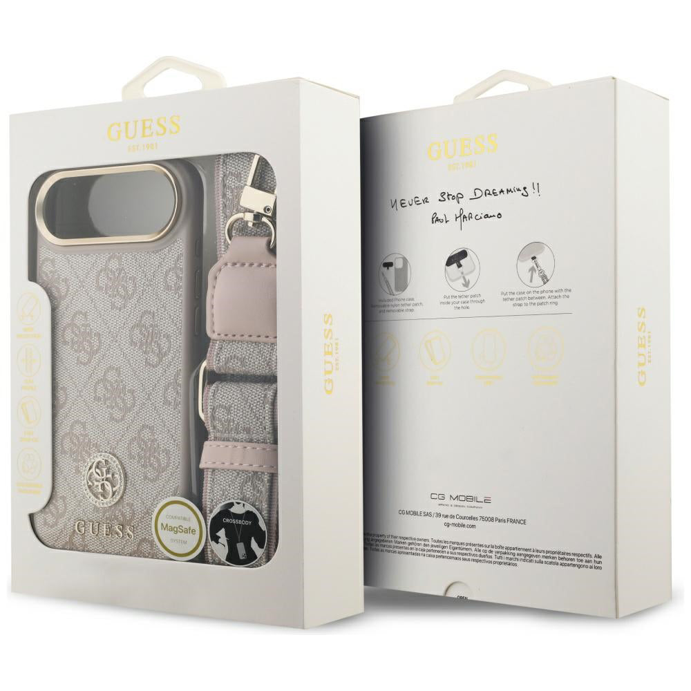Tok Apple iPhone 17 Air-hoz, Guess, 4G Strass Logo és Nagy Pánt, Rózsaszín