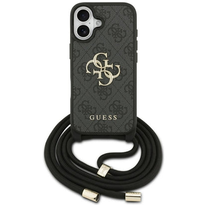 Tok Apple iPhone 17-hez, Guess, 4G CBDY Nagy Logóval és Zsinóros Pánttal, Fekete