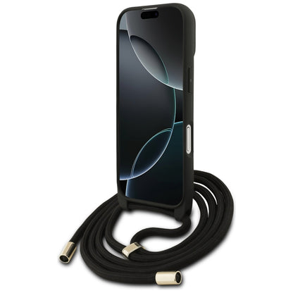 Tok Apple iPhone 17-hez, Guess, 4G CBDY Nagy Logóval és Zsinóros Pánttal, Fekete