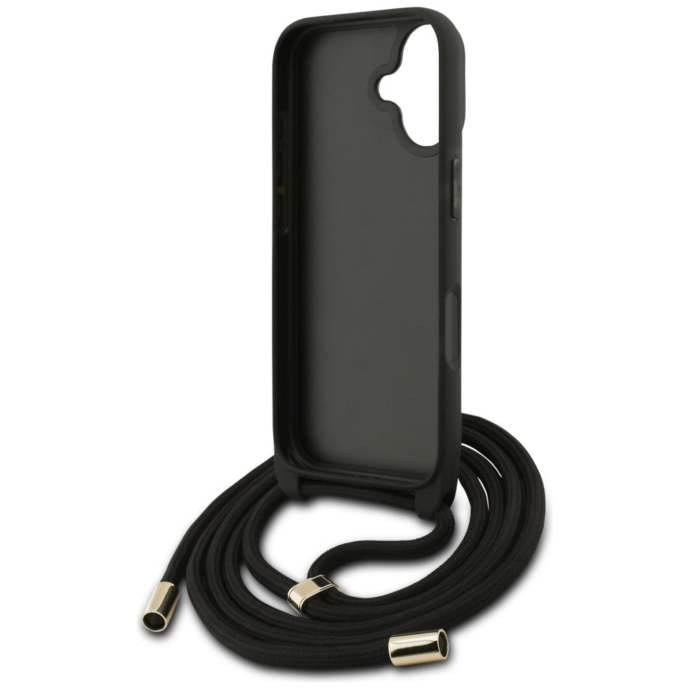 Tok Apple iPhone 17-hez, Guess, 4G CBDY Nagy Logóval és Zsinóros Pánttal, Fekete